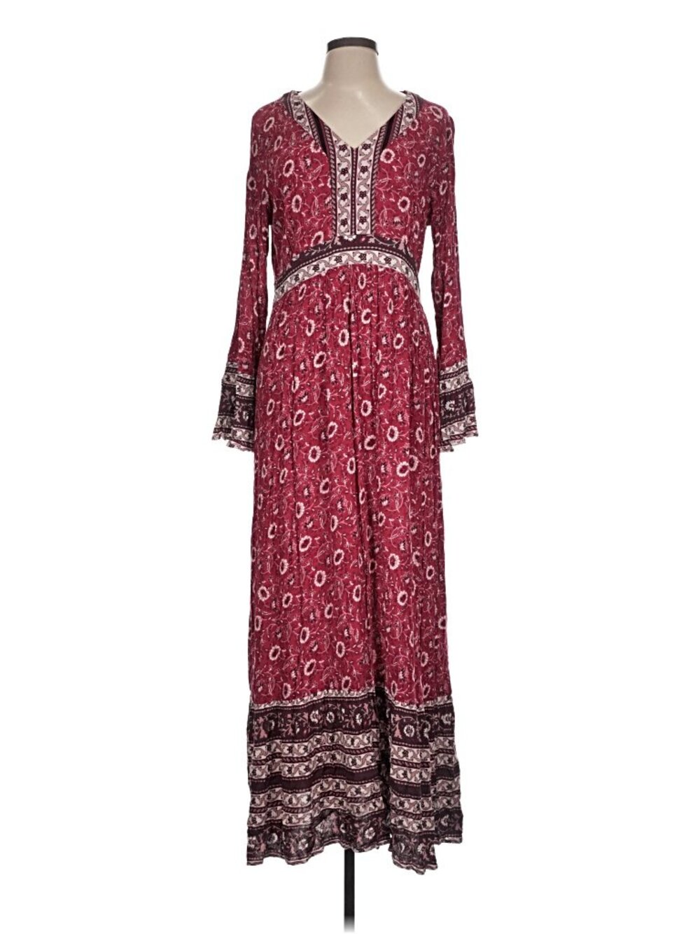 Knox Rose Maxi Dress, Burgundy 100% rayon, paisley print details